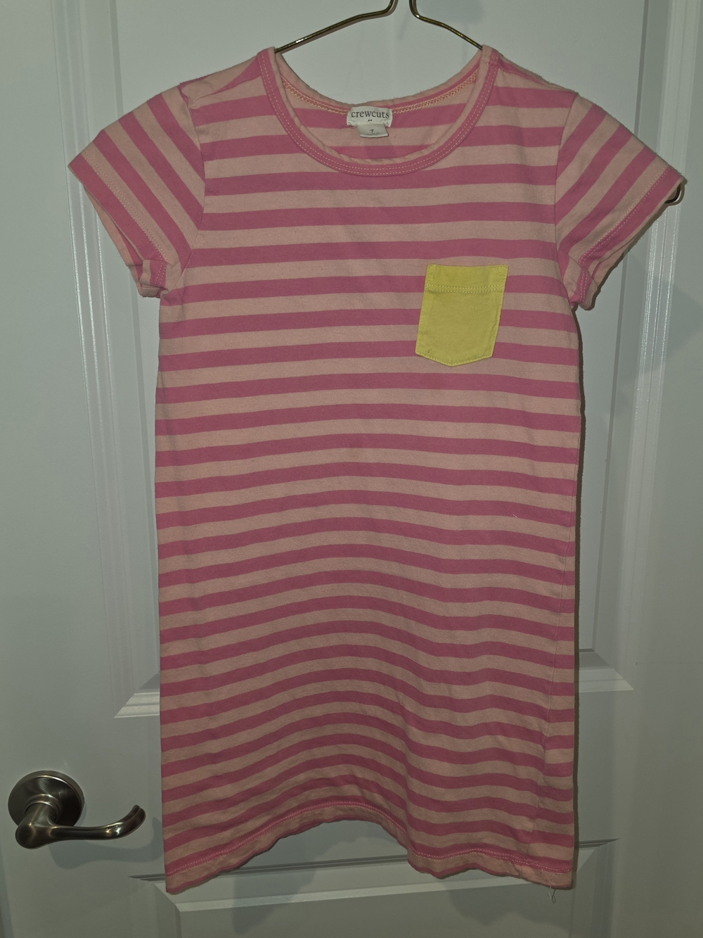 Crewcuts Pink and Light Pink Striped Dress with Yellow Pocket